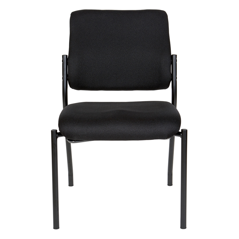 Pemberly Row Stackable Armless Visitor Chair Black Fabric Padded Seat and Back