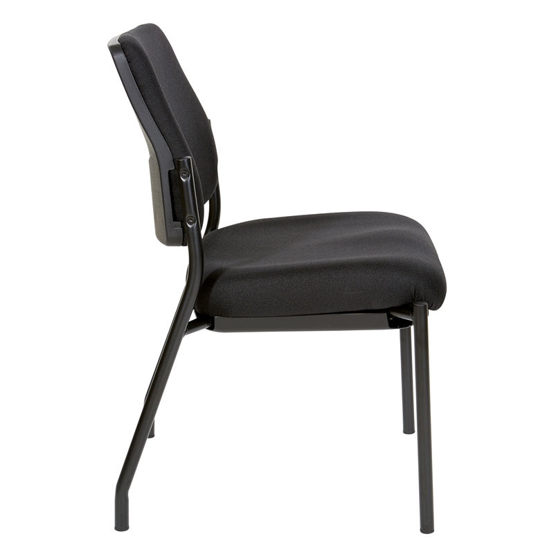 Pemberly Row Stackable Armless Visitor Chair Black Fabric Padded Seat and Back
