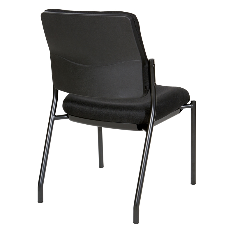 Pemberly Row Stackable Armless Visitor Chair Black Fabric Padded Seat and Back