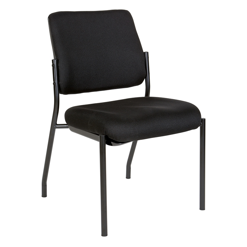 Pemberly Row Stackable Armless Visitor Chair Black Fabric Padded Seat and Back