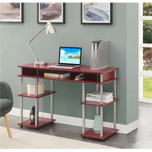 Pemberly Row No Tools Student Desk with Shelves in Cranberry Red Wood Finish