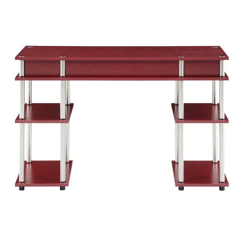 Pemberly Row No Tools Student Desk with Shelves in Cranberry Red Wood Finish