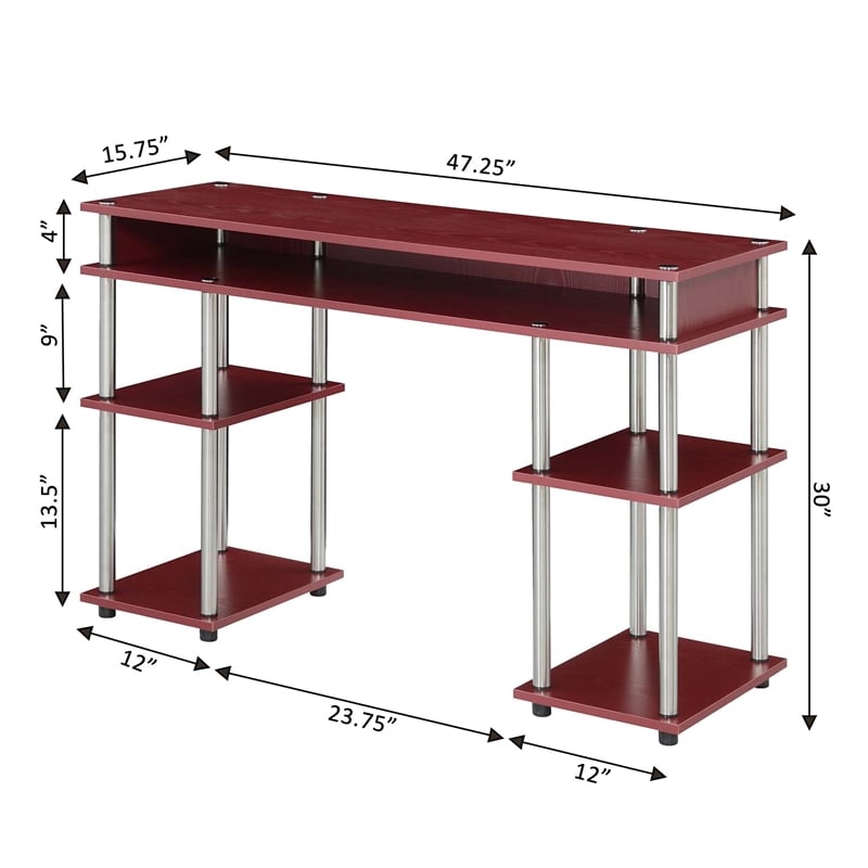 Pemberly Row No Tools Student Desk with Shelves in Cranberry Red Wood Finish