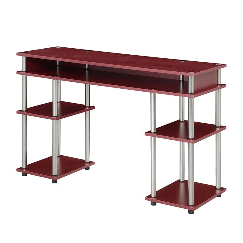 Pemberly Row No Tools Student Desk with Shelves in Cranberry Red Wood Finish