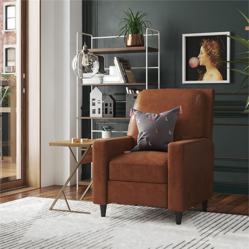 Pemberly Row Pushback Recliner Living Room Accent Chair in Camel Faux Leather