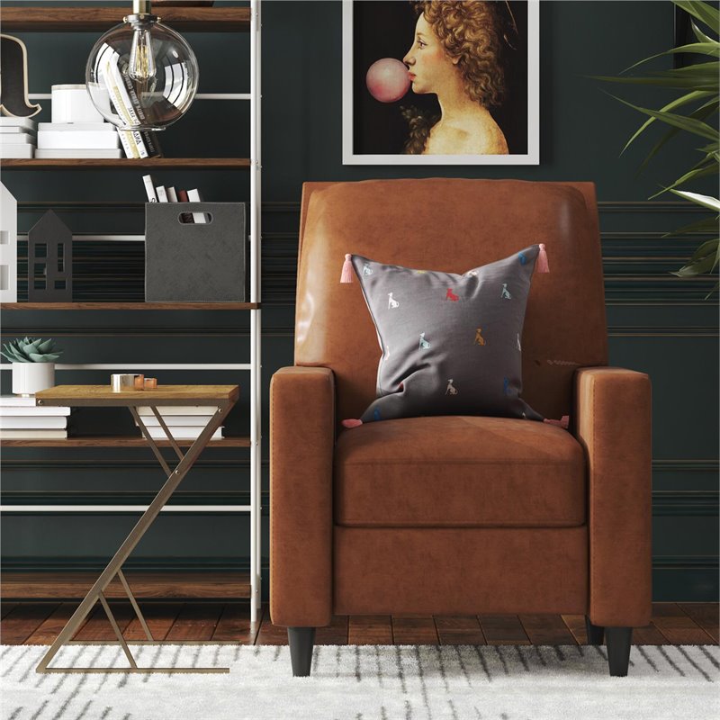 Pemberly Row Pushback Recliner Living Room Accent Chair in Camel Faux Leather