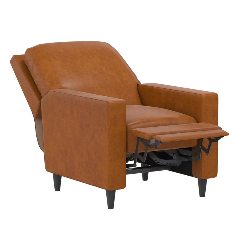 Pemberly Row Pushback Recliner Living Room Accent Chair in Camel Faux Leather