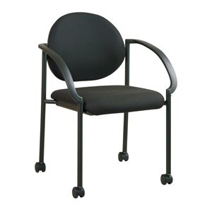 Pemberly Row Black Padded Fabric Seat & Back Stack Chairs with Casters & Arms