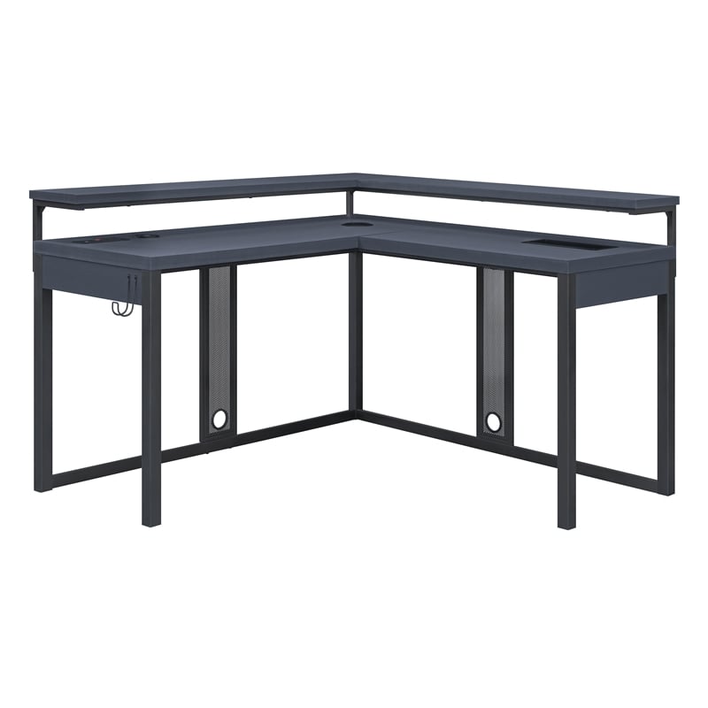 Pemberly Row Loadout L-Shape Gaming Desk in Black Steel Metal
