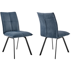 Pemberly Row 19&quot Modern Fabric Dining Chair in Blue/Black (Set of 2)