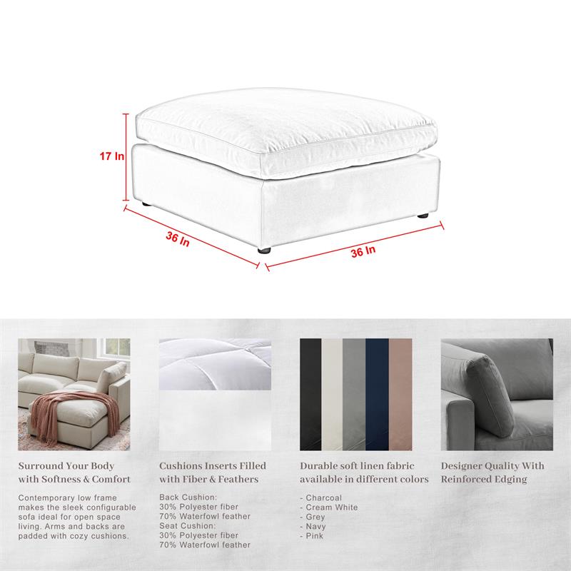 Pemberly Row Modern / Contemporary Ottoman Pink Linen Upholstered