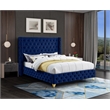 Pemberly Row Contemporary Transitional Navy Finish Velvet King Bed