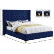 Pemberly Row Contemporary Transitional Navy Finish Velvet King Bed