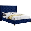 Pemberly Row Contemporary Transitional Navy Finish Velvet King Bed