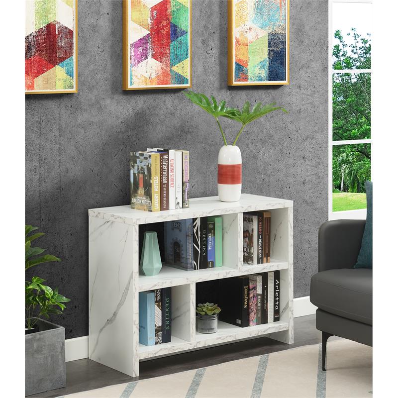 Pemberly Row Console Three-Tier Bookcase in White Faux Marble Wood Finish