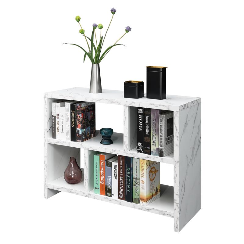 Pemberly Row Console Three-Tier Bookcase in White Faux Marble Wood Finish