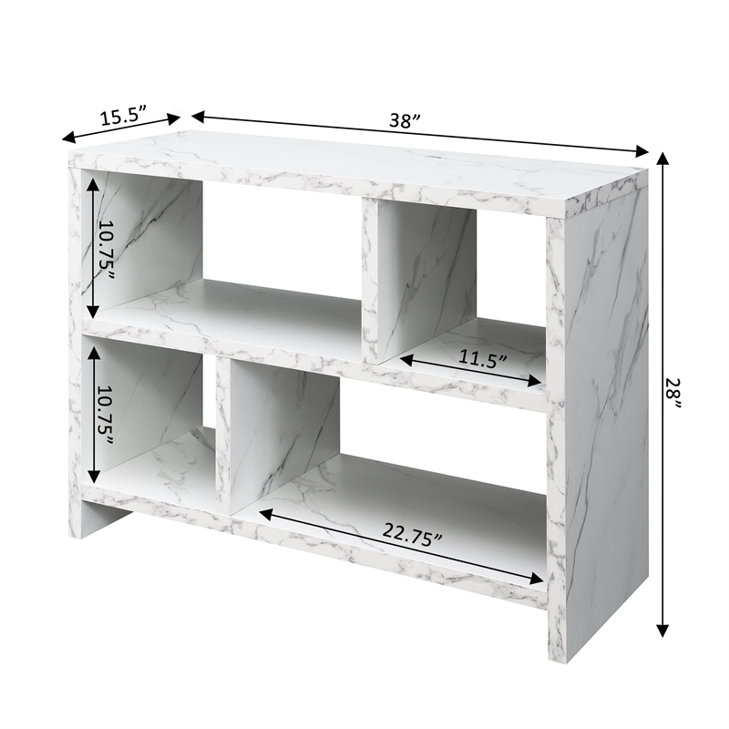 Pemberly Row Console Three-Tier Bookcase in White Faux Marble Wood Finish