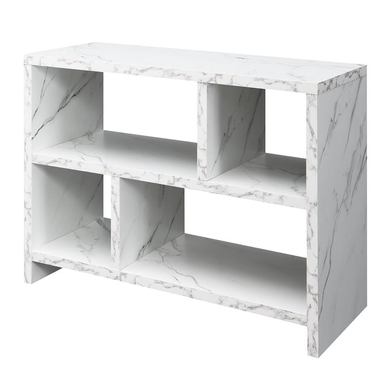 Pemberly Row Console Three-Tier Bookcase in White Faux Marble Wood Finish