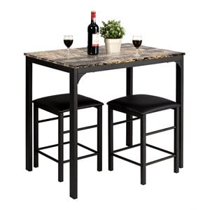 Pemberly Row 3 Pieces Wood Counter Height Dining Set w/ Table & 2 Stools - Brown