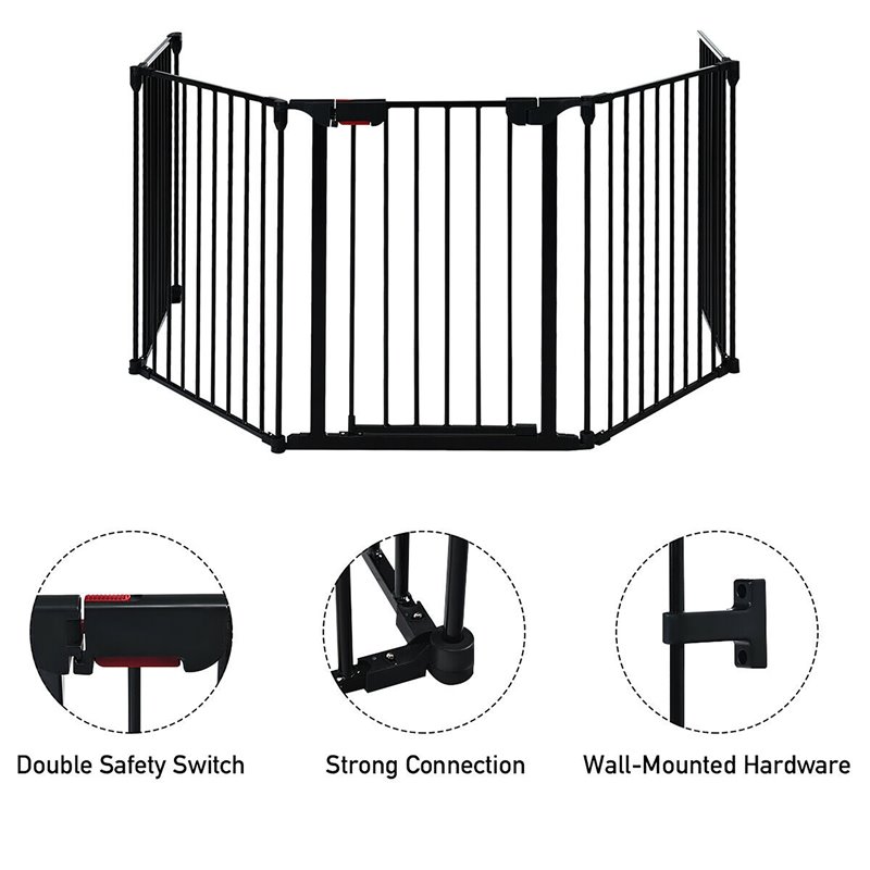 Pemberly Row Steel Fireplace Safety Fence Hearth Gate in Black