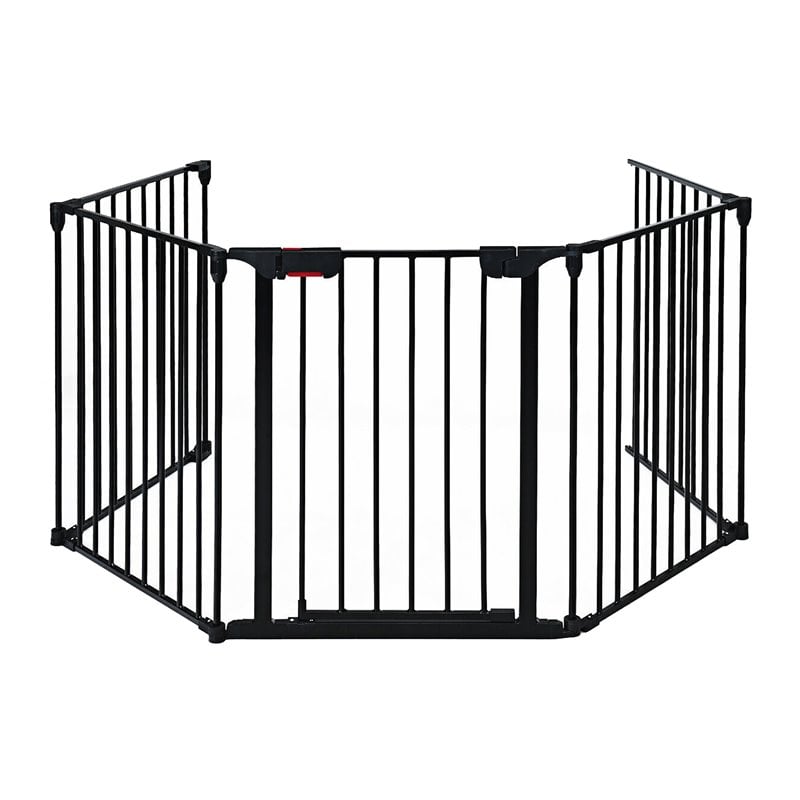 Pemberly Row Steel Fireplace Safety Fence Hearth Gate in Black
