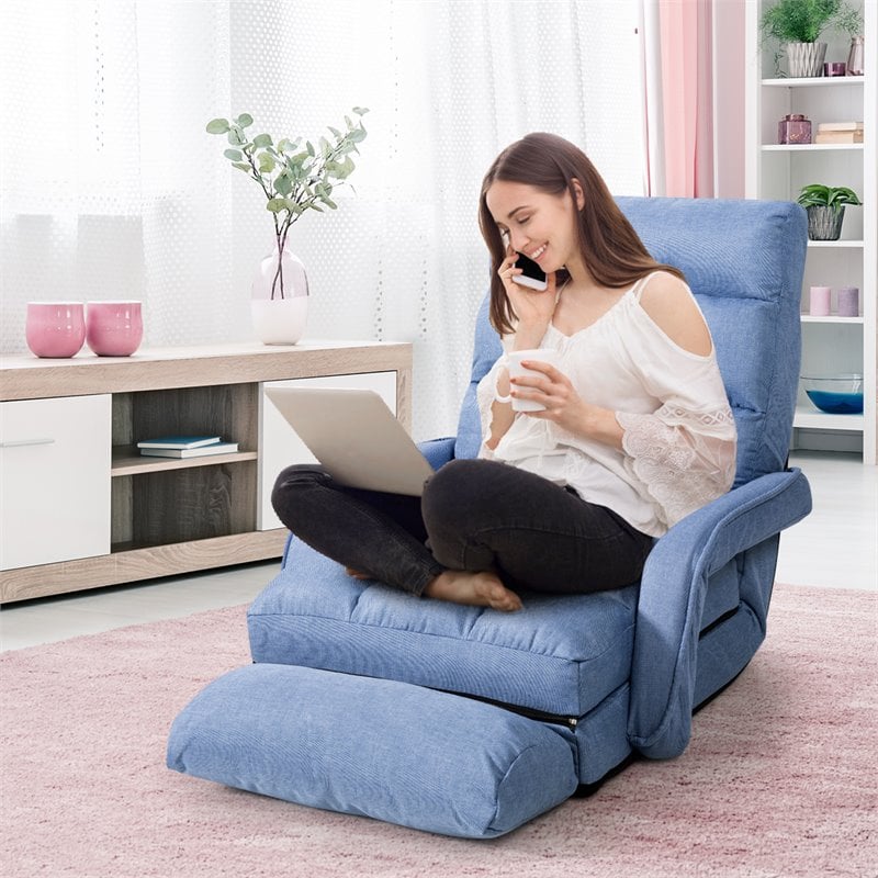 Pemberly Row Cotton Sofa Massage Recliner with 5 Adjustable Backrest in Blue