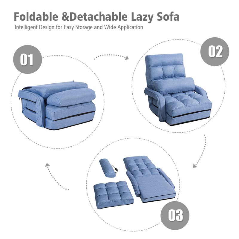 Pemberly Row Cotton Sofa Massage Recliner with 5 Adjustable Backrest in Blue