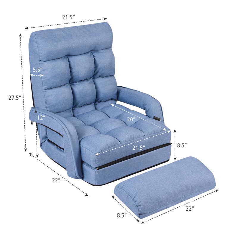 Pemberly Row Cotton Sofa Massage Recliner with 5 Adjustable Backrest in Blue