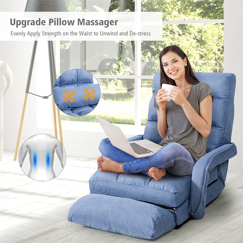 Pemberly Row Cotton Sofa Massage Recliner with 5 Adjustable Backrest in Blue