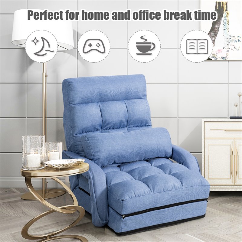 Pemberly Row Cotton Sofa Massage Recliner with 5 Adjustable Backrest in Blue