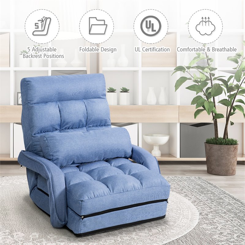 Pemberly Row Cotton Sofa Massage Recliner with 5 Adjustable Backrest in Blue