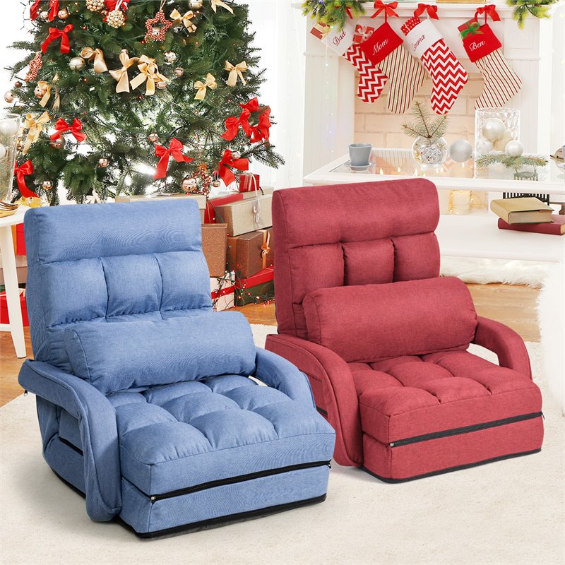 Pemberly Row Cotton Sofa Massage Recliner with 5 Adjustable Backrest in Blue
