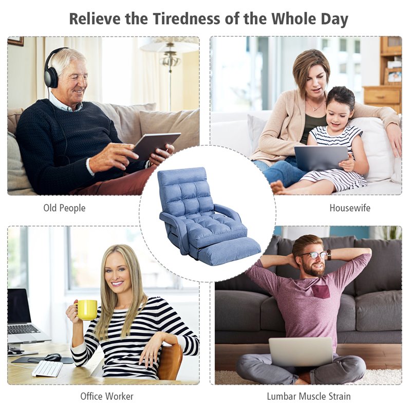Pemberly Row Cotton Sofa Massage Recliner with 5 Adjustable Backrest in Blue