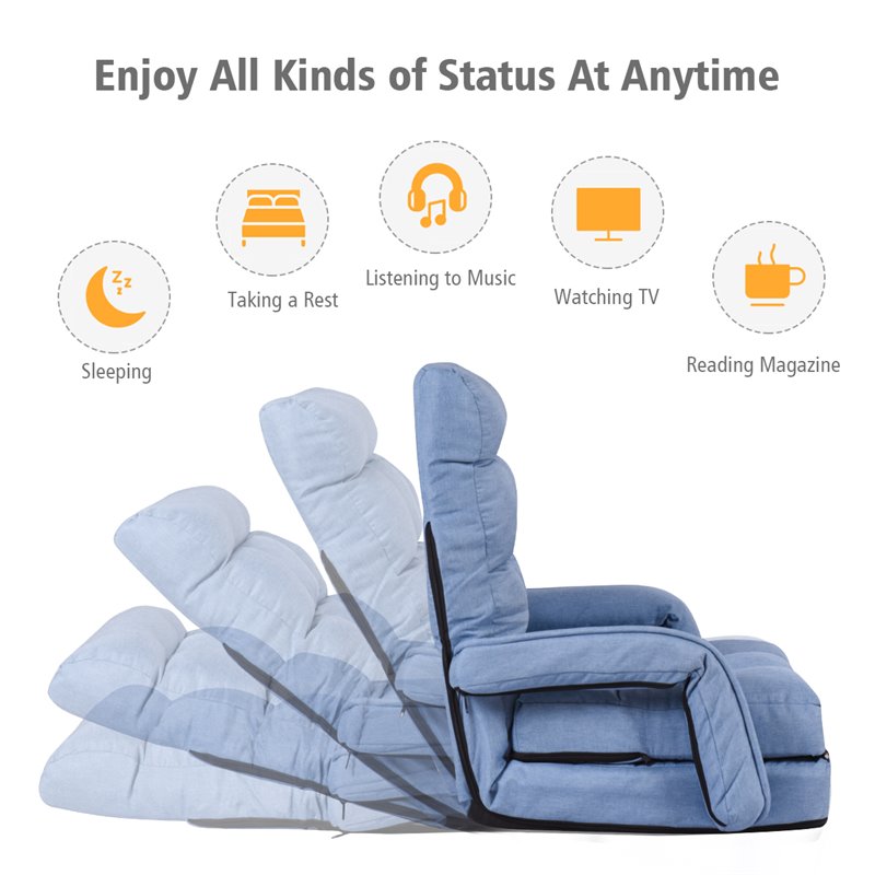 Pemberly Row Cotton Sofa Massage Recliner with 5 Adjustable Backrest in Blue