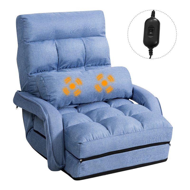 Pemberly Row Cotton Sofa Massage Recliner with 5 Adjustable Backrest in Blue
