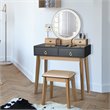 Pemberly Row MDF Vanity Makeup Dressing Set with Round LED Mirror in Black