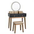 Pemberly Row MDF Vanity Makeup Dressing Set with Round LED Mirror in Black