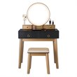 Pemberly Row MDF Vanity Makeup Dressing Set with Round LED Mirror in Black