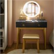 Pemberly Row MDF Vanity Makeup Dressing Set with Round LED Mirror in Black