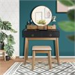 Pemberly Row MDF Vanity Makeup Dressing Set with Round LED Mirror in Black