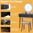 Pemberly Row MDF Vanity Makeup Dressing Set with Round LED Mirror in Black