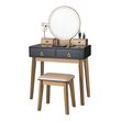 Pemberly Row MDF Vanity Makeup Dressing Set with Round LED Mirror in Black
