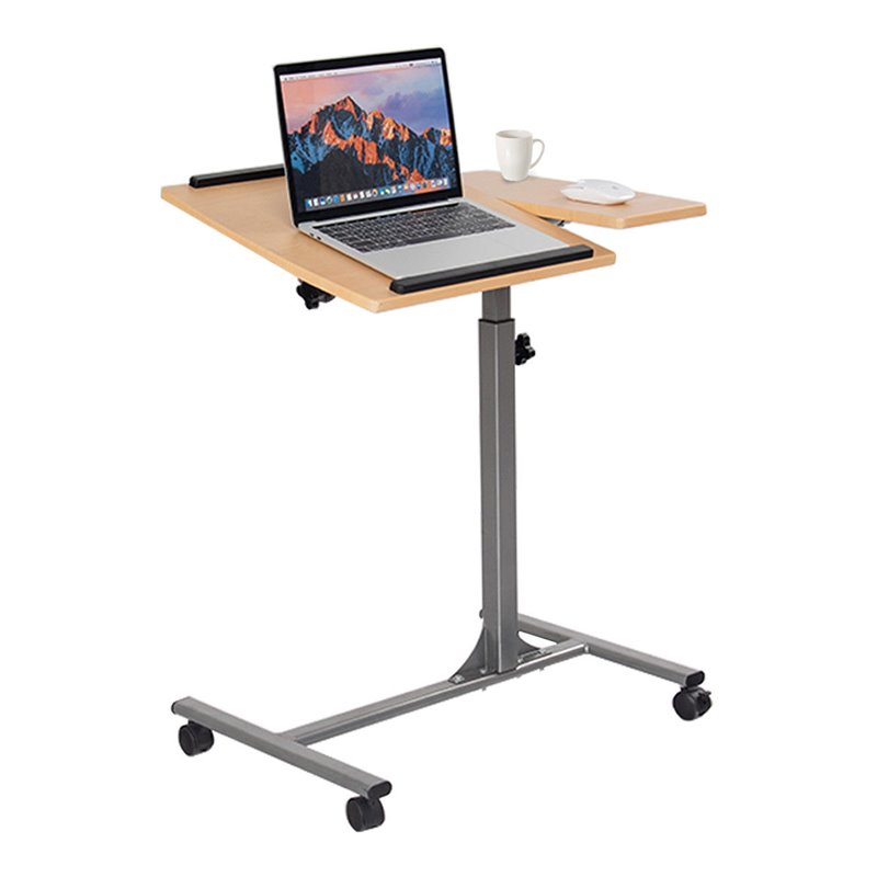 Pemberly Row Steel and Plastic Adjustable Laptop Notebook Desk Cart in Walnut