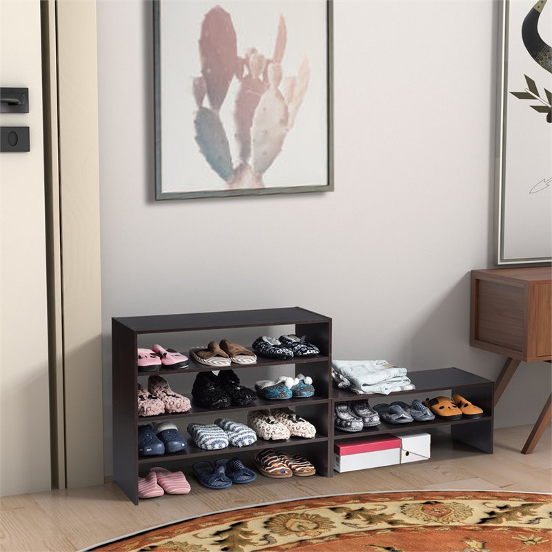 Pemberly Row 3-piece MDF Stackable Shoe Rack with 2-tier Storage Shelf in Brown