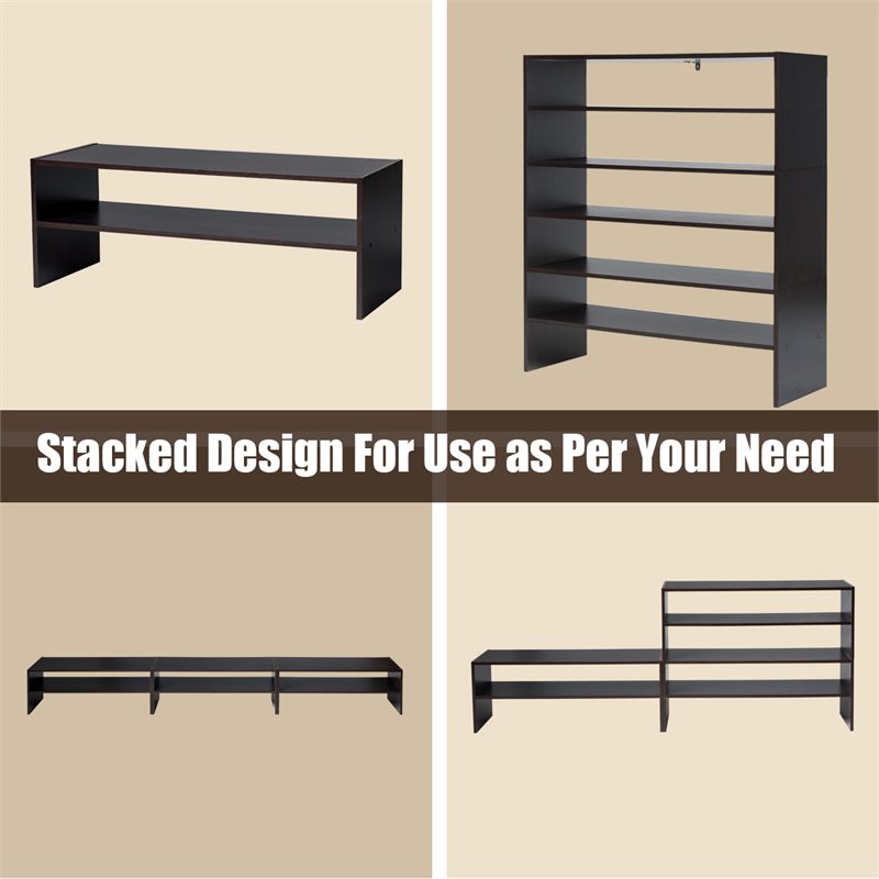 Pemberly Row 3-piece MDF Stackable Shoe Rack with 2-tier Storage Shelf in Brown