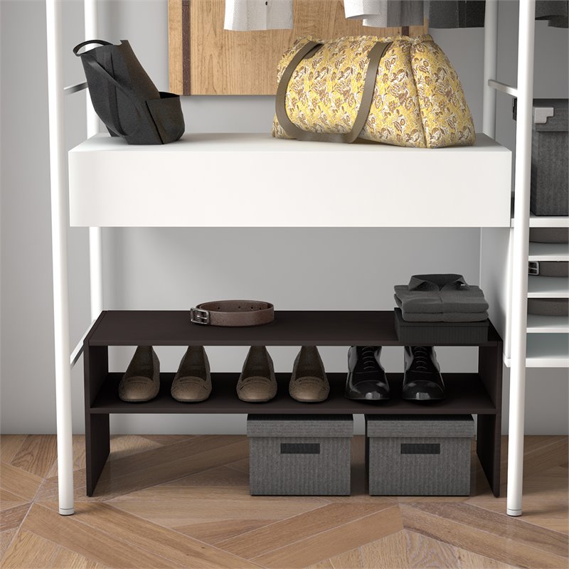 Pemberly Row 3-piece MDF Stackable Shoe Rack with 2-tier Storage Shelf in Brown