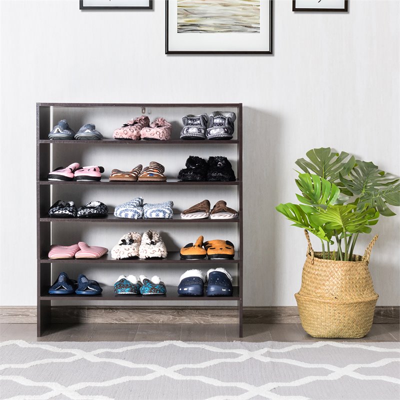 Pemberly Row 3-piece MDF Stackable Shoe Rack with 2-tier Storage Shelf in Brown