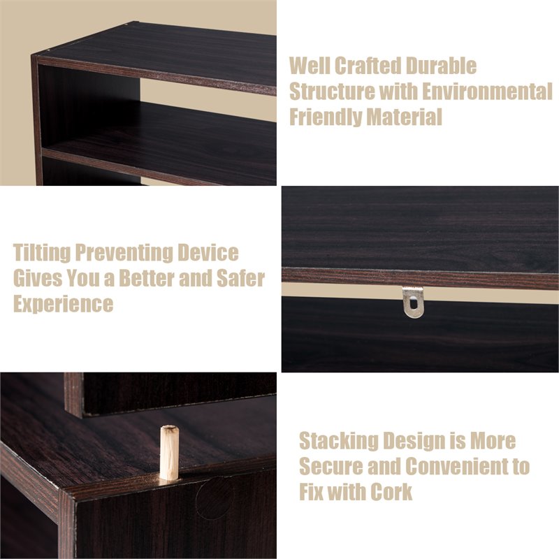 Pemberly Row 3-piece MDF Stackable Shoe Rack with 2-tier Storage Shelf in Brown
