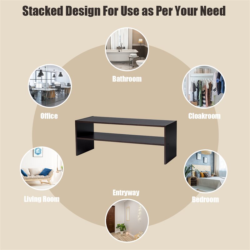 Pemberly Row 3-piece MDF Stackable Shoe Rack with 2-tier Storage Shelf in Brown