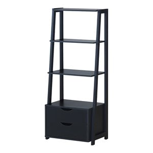Pemberly Row 4-Tier Contemporary MDF Ladder Bookcase with 2 Drawers in Black